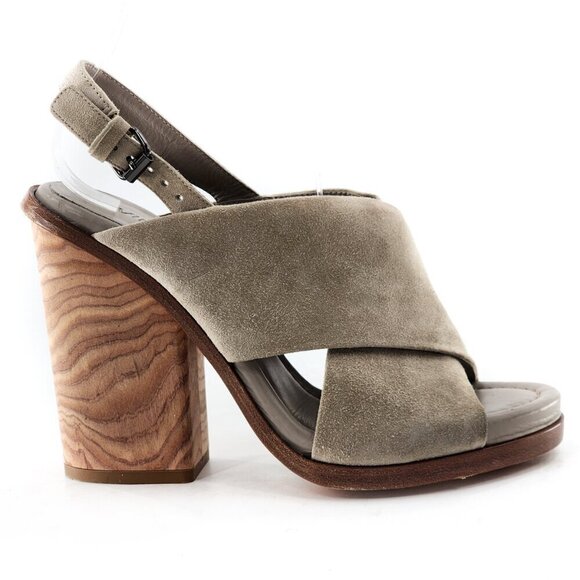 VINCE Helena Wooden Block Heel Suede Sandal Light Gray - Picture 3 of 10